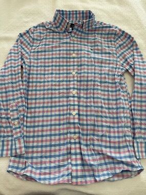 Vineyard Vines boys whale performance, Check Button-Down Shirt Light Blue Pink